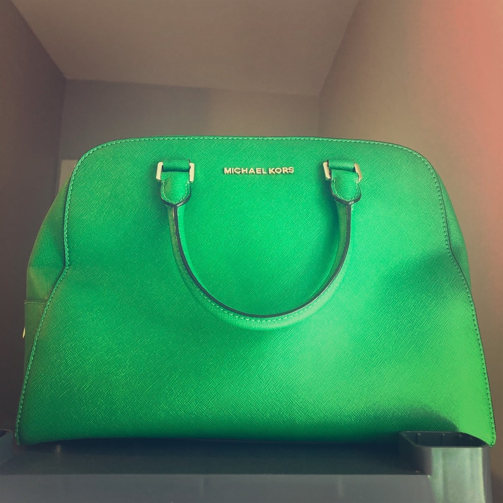 Michael Kors green palm satchel handbag purse